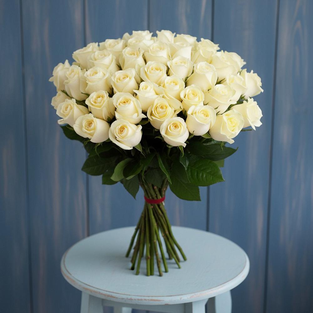 Букет 51 Белая роза Эдлесс Лав в Выгоничи