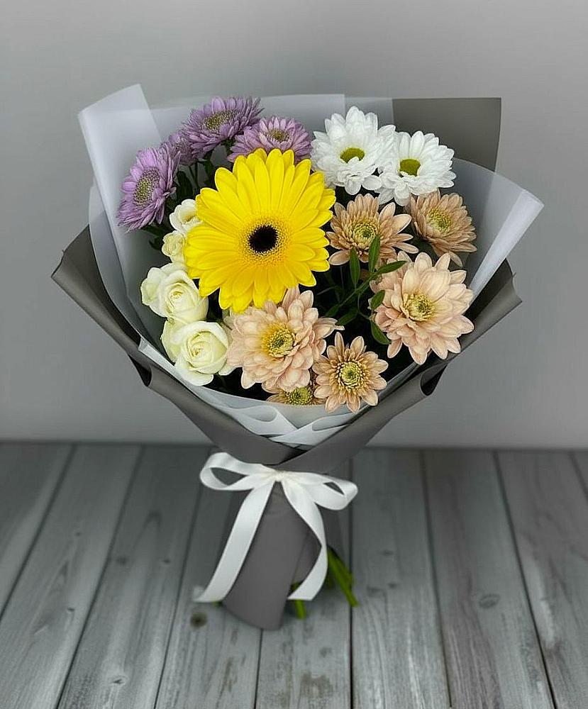 Букет цветов из: Розы, Герберы и Хризантемы в Выгоничи