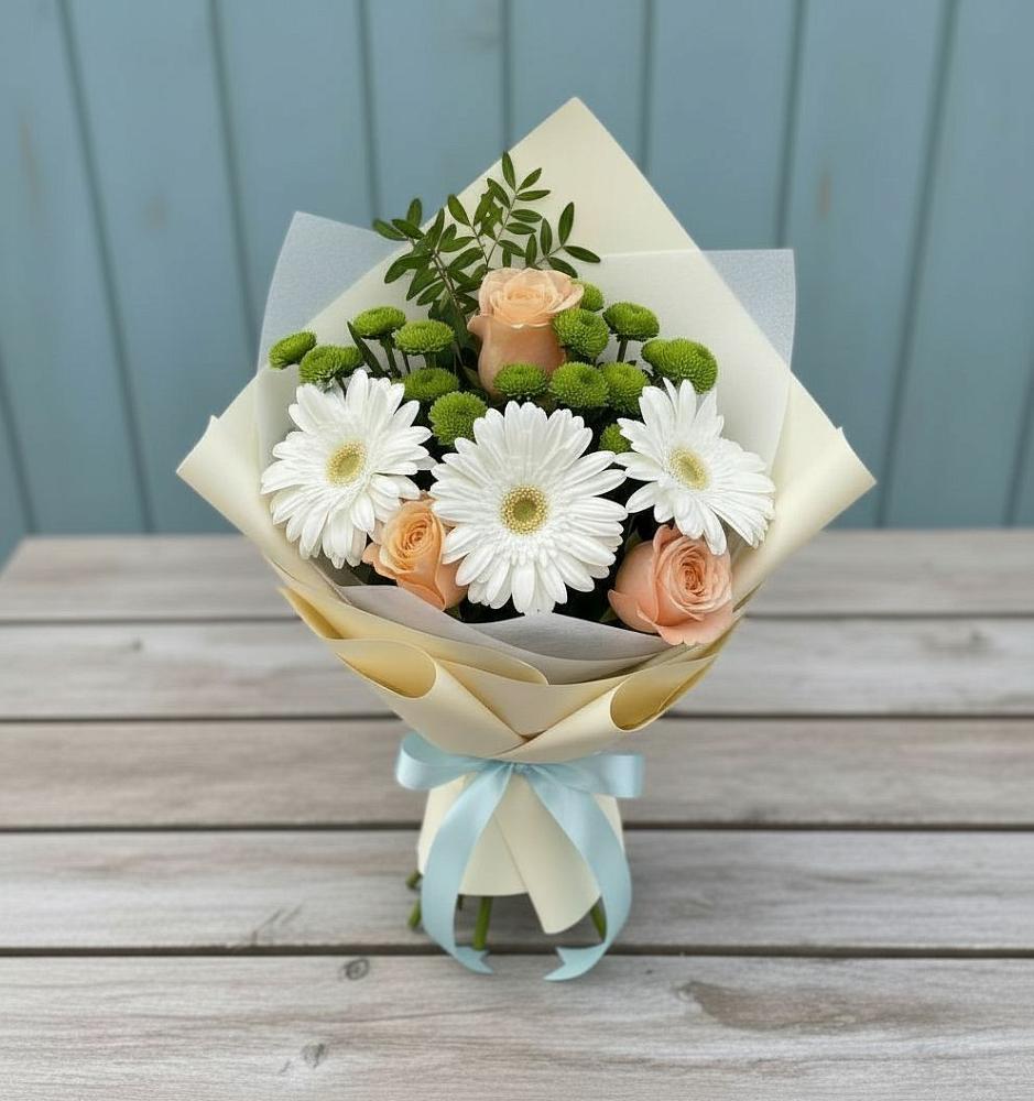 Букет цветов из: Герберы, Розы и Хризантемы в Выгоничи