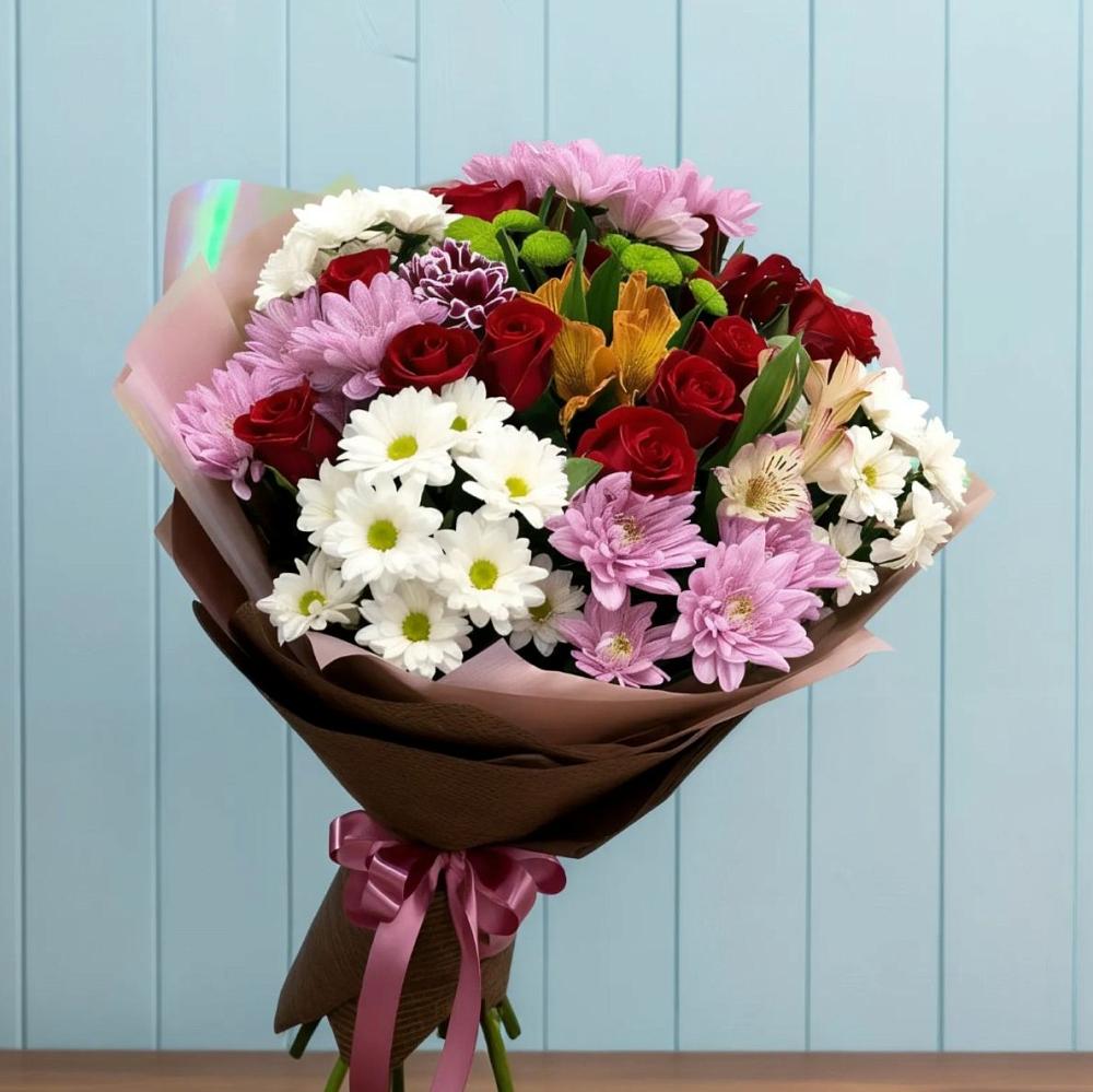 Букет цветов из: Розы, Хризантемы и Альстромерии в Выгоничи
