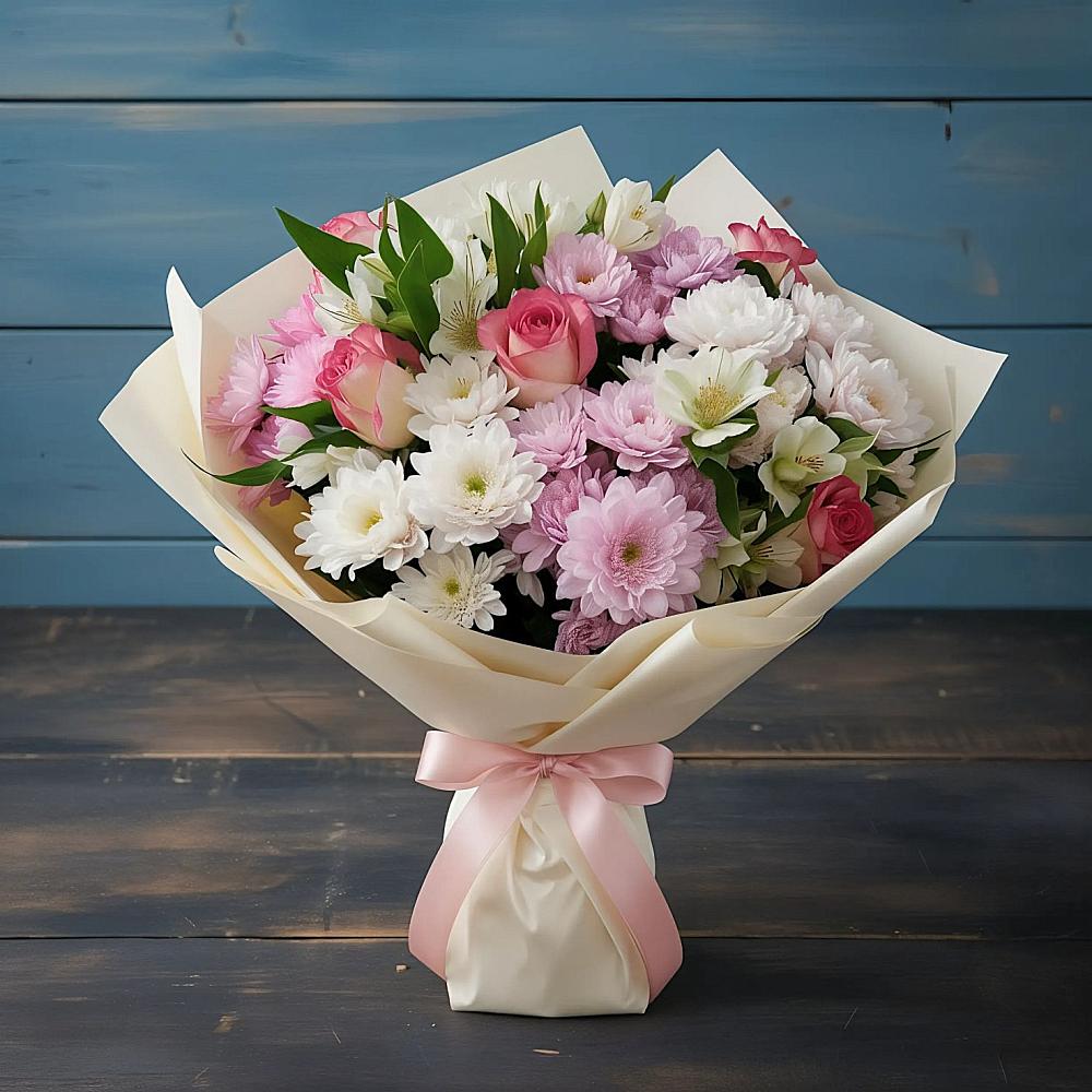 Букет цветов из: Хризантемы, Альстромерии и Розы в Выгоничи